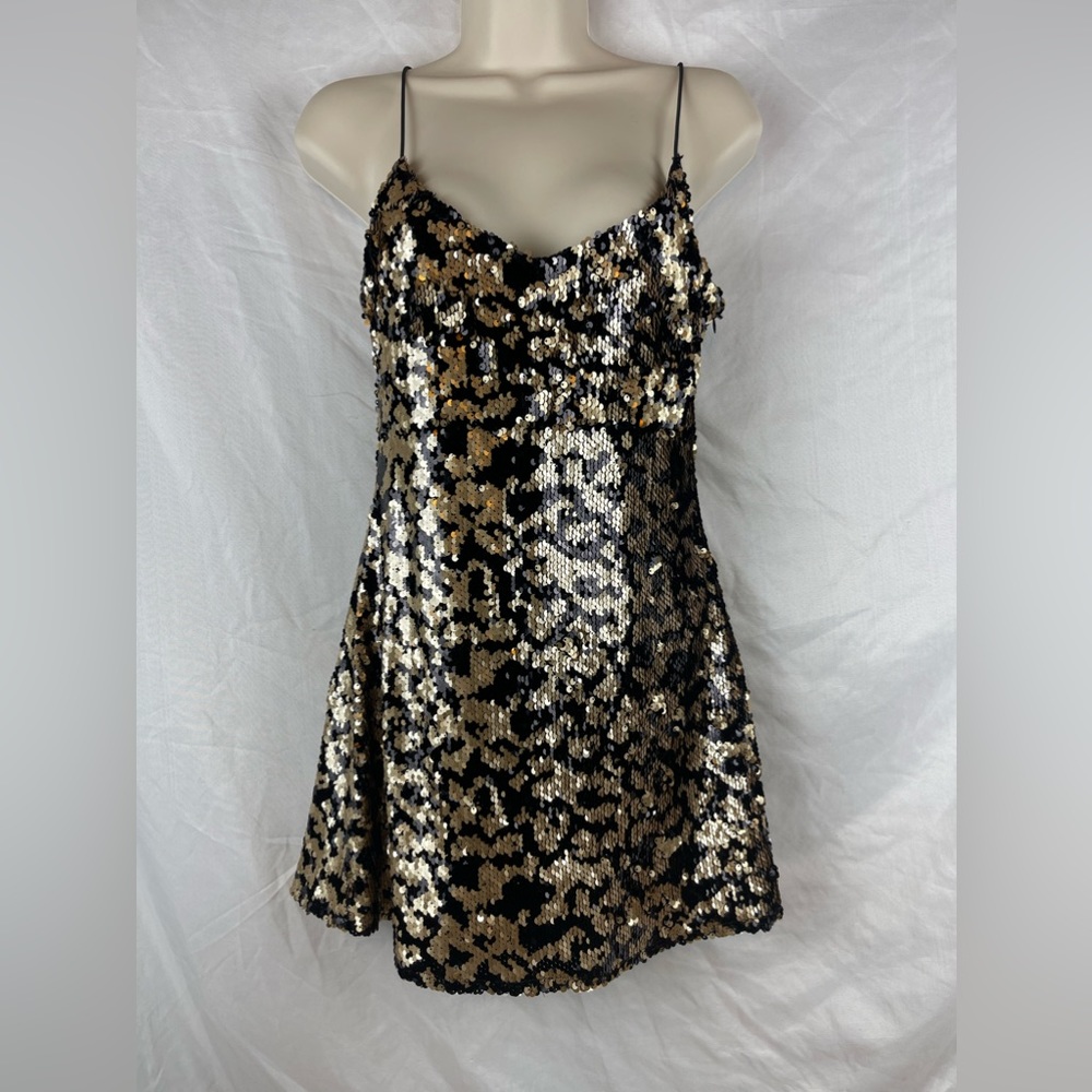 REVOLVE Superdown Bryanna Mini Dress Sequin, Size XS, Black/ Gold NWT